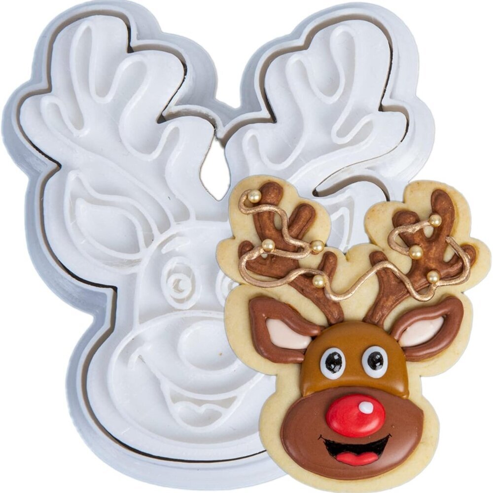 Christmas Cookie Cutters Reindeer Shapes with Plunger Stamps Holiday PLA Baking